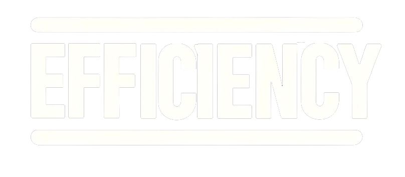 The image you uploaded features the word "EFFICIENCY" in bold, capitalized letters. The text is framed by two horizontal lines above and below, giving it a structured and organized appearance. The white text and lines stand out against a transparent background, emphasizing clarity and focus on productivity. "EFFICIENCY text, bold capitalized font, framed by horizontal lines, white on transparent background, structured and organized design."