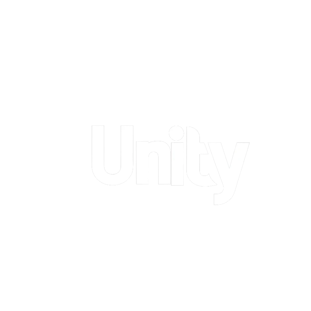 The image you uploaded features the word "Unity" in a clean, minimalist font. The text appears to be in white on a transparent background, giving a modern and sleek appearance. Unity text, minimalist font, white on transparent background, modern design."